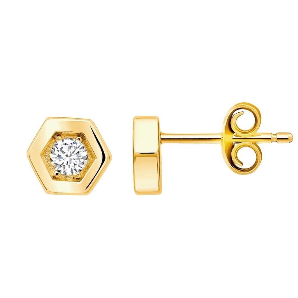Crislu Hexagon Frame Stud Earrings in Yellow Gold